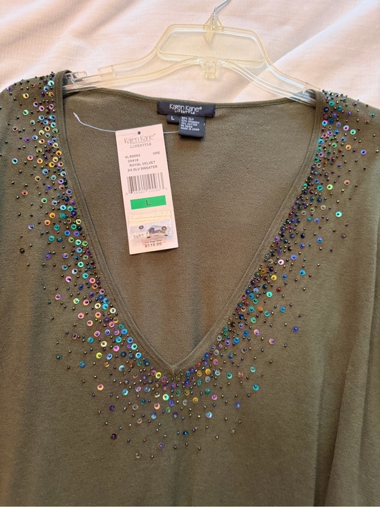 Karen Kane Sweaters - Karen Kane Olive Green Knit Top with Subtle Sheen